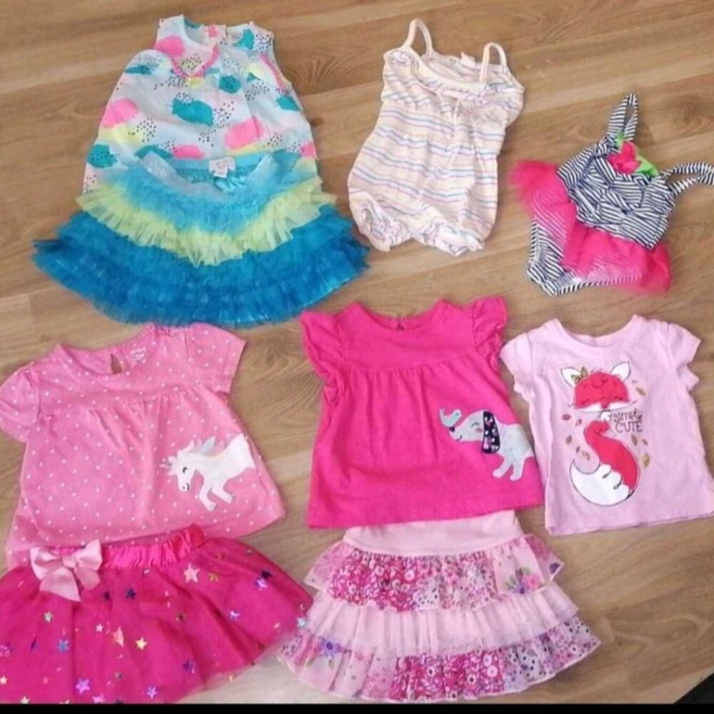 Girls size 6-9 month 9 piece clothing lot cute outfits tutu skirts swimsuit